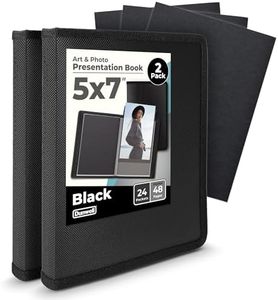 Dunwell Small Photo Album 5x7 (Black, 2-Pack), 5 x 7 Photo & Art Portfolio Presentation Book, Each Shows 48 Pages, Professional Mini Photo Book for 5x7 Pictures, Postcards, Artwork, Keepsakes