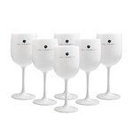 Val Francis Premium Plastic Champagne Prosecco or Wine Flutes - Set of 6 - Reusable, Unbreakable, Dishwasher Safe (White Glass | Blue Logo, Wine & Cocktail Glasses')