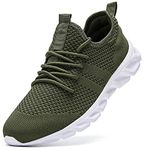 Damyuan Mens Running Walking Tennis Trainers Casual Gym Athletic Fitness Sport Shoes Fashion Sneakers Ligthweight Comfortable Working Outdoor Flat Shoes for Jogging Green Size 8 UK