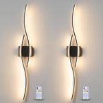 Modern LED Wall Lights, Indoor Black Wall Lighting Fixtures, Dimmable Curved Light Bar LED Wall Lamp, Wireless Sconce Wall Lights Set of Two for Living Room, Bedroom, Bathroom, Hallway, 40.5" 26W