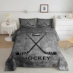 Castle Fairy Ice Hockey Comforter Set Queen Size,Vintage Gray Tie Dye Bedding 3pcs for Kids Boys Teens Men Room Decor,Winter Ball Sports Game Quilt Sets Black Punk Duvet Insert,2 Pillowcases