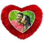 Personalised/Customised Photo Fur Red Pillow/Cushion For Valentine Day And Personalized Gifts (Fur Heart Shape Cushion With 1 Key Chain) (Heart Shape Cushion) - Foam