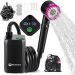 Brarvagur Upgrade Portable Camping Shower, 6000mAh Rechargeable Electric Shower Pump with Intelligent Digital Display Multiple Spray Modes Filtered Shower Head with Handheld for Hiking, Travel Black