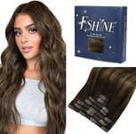 fshine Clip in Human Hair Extensions 22 Inch 120g Dark Brown to Chestnut Brown and Brown Balayage Real Hair Extensions Clip in Double Weft Hair Extension Remy Hair Full Head 7Pcs