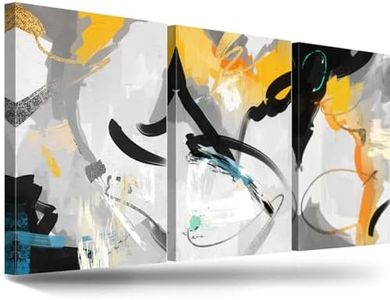 PENNLYNN Canvas Wall Art Yellow Black Wall Decor Pictures for Bedroom Grey Office Living Room Decor for Wall Mustard Abstract Paintings