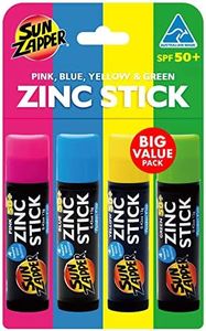 Sun Zapper SPF 50+ Zinc Stick Mineral Sunscreen 12 g (Pack of 4), Pink/Blue/Yellow/Green