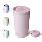 Insulated Travel Mug 350ml Stainless Steel Office Coffee Cup with Push Button Lid Keeps Cold and Hot for 8 Hours (Pink)