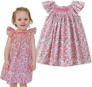 Simplee kids Baby Girls Casual Dresses Toddler Floral Dress Print Sundress Princess Dress, A-pink Flower, 6 Years
