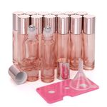 Bright Rose Gold Essential Oil Roller Bottles Set with Stainless Steel Balls, 14 Pack 10ml Leakproof Glass Bottle with 14 Rollerballs for Perfume Aromatherapy Oils 3 Funnels + 1 Opener