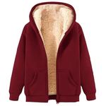 warehouse deals clearance Womens Fleece Jacket Hoodie Lined Full Zip Up Winter Warm Tops Soft Comfortable Hooded Sweatshirt Solid Jumper Hoody Sweater Coat Overcoat Cardigan Fashion Hoodies Wine