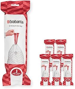 Brabantia 138362 PerfectFit Bin Liners Multipack (Size J/20-25 Litre) Thick Plastic Trash Bags with Tie Tape Drawstring Handles (120 Bags), White