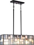 ARTZONE Tiffany Pendant Light Fixture[3 Lights][24''Wide*Adjustable Height] Stained Glass Tiffany Hanging Chandelier for Kitchen Island Dining Room(Blue)