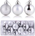 BAKEFY-Silver 24pcs Christmas Balls Ornaments Shatterproof Christmas Decorations Tree Balls with Hang Rope Hanging Balls Decoration for Holiday Party