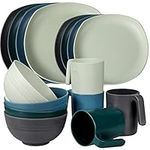 Greentainer Unbreakable Lightweight Dinnerware Sets, Plastic Dinner Set, 4 Dining Plates, 4 Bowls, 4 Cups, Microwave and Dishwasher Safe, Camping Tableware for Kids and Adults, Service for 4