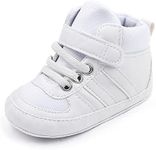 Sekantrol Newborn Baby Boys Girls First Walker Crib Shoes Soft Rubber Sole Infant Sneakers Fashion High-Top Non-Slip Toddler Oxford Dress Moccasins, 062-white, 12-18 Months Infant