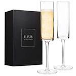 Crystal Champagne Flutes Set of 2 - Edge Champagne Glasses, Prosecco Glasses - Modern & Elegant Gift for Women, Men, Wedding, Anniversary, Christmas, Birthday - 180ml, 100% Lead-Free Crystal