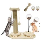 Cat Scratching Post, Cat Scratcher Toys, Wooden Interactive Cat Scratch Post with Sisal Post, Track Ball Turntable and Dangling Ball for Indoor Interactive cat Toy (Sisal Rope Can be Replaced)