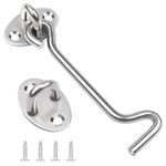 4 Inch Hook and Eye Latch, Leryati 1Pcs 100mm Silver Gate Hook Stainless Steel Cabin Hook, Hook Eye Latch Door Lock Hook Lock, Latch Apply to Wooden Gates, Window Brace Gate Door Catch