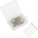 FeiHong 100 Pieces Corsage Pins Round Faux Pearl Head Pins Wedding Bouquet Pins Floral Bouquet Pins White Straight Pins for Sewing Craft Wedding Decorations