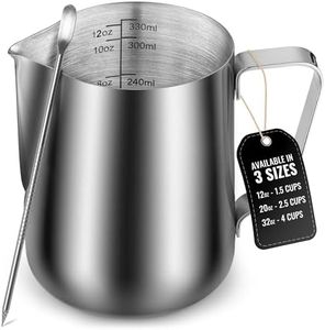 Zulay Milk Frother Cup 350ml/600ml/950ml (12oz/20oz/32oz) - Stainless Steel Frothing Pitcher With Latte Art Pen - Laser-Welded Handle & Precise Measurement Markings - 32oz