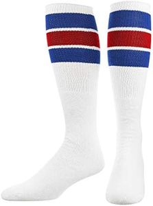 TCK Retro 3 Stripe Tube Socks, mens, TCSPX-6-L, White/Royal/Red, Large