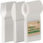 HAAGO - 180 Piece PLA Cutlery Set - Knives, Forks & Spoons - Reusable, Dishwasher Safe Heavy Duty Cutlery for Parties, Weddings, Events, for Hot & Cold Food - White