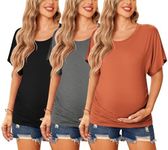 Ekouaer Maternity Shirts 3 Packs Dolman Sleeve Side Ruched Tops Tunic Casual Pregnancy Clothes Black/Grey/Brown M