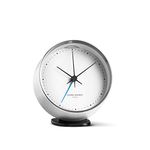 Georg Jensen HK Clock with Alarm and Holder - Polished Stainless Steel - Designed by Henning Koppel - Modern Design with Quartz Movement - 10 cm