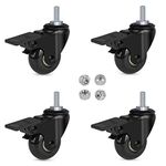 Hirate Threaded Stem Casters 5/16" with Brake, Set of 4 Heavy Duty 2" Swivel Caster Wheels with Safety Locking for Workbench Trolley Carts with Nylon Lock Nuts