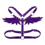 JMMHSS Women Leather Body Bra Chest Harness Belt Adjustable Gothic Punk Angel Wings Waist Harness (Purple)