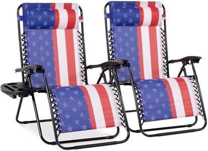 Best Choice Products Set of 2 Extra Wide Adjustable Steel Mesh Zero Gravity Lounge Chair Recliners w/Pillows and Cup Holder Trays - American Flag