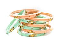 Swara Creations Glass bangles/churi set/thin Kadas Peach- Sea Green Color glass bangles Kada for women,bangles kada set(S163)