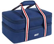 MIER Insulated Double Casserole Carrier Thermal Lunch Tote for Potluck Parties, Picnic, Beach, Fits 9 x 13 Inches Casserole Dish, Expandable, Dark Blue