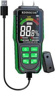 RDINSCOS Wood Moisture Meter Pin-Type Damp Meter Detector Rechargeable Firewood Moisture Tester with LCD Display Moisture Detector for Wall,Wood,Logs,Buliding Material (Black-pins)