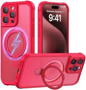 MOCCA Design for iPhone 15 Pro Case with Magnetic Invisible Stand [Full Camera Protection] [Compatible with Magsafe] Military Drop Shockproof Translucent Matte Phone Case Cover 6.1",Red