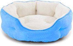 PAWSOME Round Cat Bed for Indoor Cats Clearance Washable Dog Bed for Puppy and Kitties with Slip-Resistant Bottom, Plush Flannel Pet Supplies XL Sky