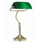 Britalia Polished Brass & Green Glass Shade Vintage Retro Bankers Table Desk Lamp | Adjustable Head | Ornate Column | 1 x E27 Bulb Required | Study - Office | Inline Switch Operated