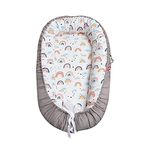 SONARIN Baby Nest for Newborn and Babies,Double Sided,Baby Bassinet for Bed/Lounger/Nest/Pod/Cot Bed/Sleeping, Breathable,100% Cotton Hypoallergenic,with Pillow,Portable(Rainbow Pink)