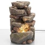 Bits and Pieces - 11.25 Inch Indoor Tiered Rock Fountain with LED - Zen Tabletop Water Fountain - Illuminated Relaxation Fountain