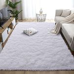 Wondo Ultra Soft White Area Rug Shag Fluffy Rug for Bedroom Living Room, 3'X5' Modern Fuzzy & Shaggy Plush Carpet for Girls Room Boys Nursery Kids Playroom Home Decoration Floor Rugs, 3X5ft