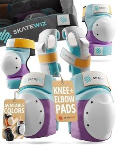 SKATEWIZ Bike Knee Pads - Skateboard Safety Gear - Shield - Size M/L Lavender Blue - Skate & Skateboarding Wrist Guards for Skating Adult with Elbow Pads - Roller Skates, Inline Skates