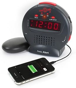 Sonic Alert Small Digital Alarm Clock with Battery Backup, Snooze, Full Range Brightness Dimmer, Outlet Powered Compact Clock for Bedrooms, Desk, Bedside, Simple to Operate (Black)