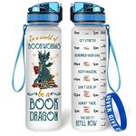 Hyturtle In A World Of Bookworms Be A Book Dragon 32oz 1Liter Motivational Water Bottle With Time Marker, Bookish Gifts for Readers, Reading Lovers Gifts For Women Mom Girl On Birthday, Mother Day's