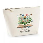 Personalised Teacher Gifts for Women, Floral Book Pencil Case, Custom Teacher Stationery Bag, End of Term Gift, Thank You Present, Nursery Teaching Assistant Accessory Bag