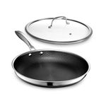 HexClad Hybrid Nonstick 30 cm Frying Pan with Tempered Glass Lid, Stay-Cool Handle, Dishwasher and Oven Safe, Compatible with All Cooktops