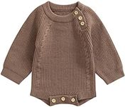 Newborn Baby Sweater Romper Girl Boy Knitted Sweatshirt Pullover Tops Fall Winter Clothes, Coffee, 12-18 Months