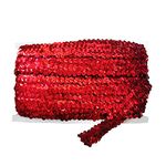 Qililandiy Flat Glitter Elastic Sequin Craft Stretch Bling Paillette Fabric Ribbon Strip Trim Lace for Dress Embellished Headband Sewing Crafts 1.2Inch by 10 Yard Red