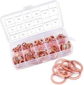 Jewkot 200 PCS Car Flat Crushed Copper Gasket Classification Kit, M5 M6 M8 M10 M12 M14 9 Specifications Copper Metric Washers, Oil Pan Plug Sealing Gaskets, for Many Types of Vehicles (Gold)