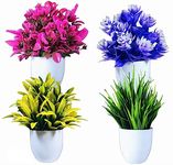 Flora Planet Artificial Plants for Home Decor Showcase decoation Plants Flowers with Pot Fake Plant Decorative Items for Home Decor Bathroom Office Farmhouse (Set of 4)