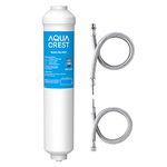 AQUACREST 5KDC Inline Water Filter for Under Sink, Refrigerator, Ice Maker, 5K Gallons Ultra High Capacity, Stainless Steel Hose Direct Connect Fittings, 0.5 Micron, Reduce Chlorine, Bad Taste, Odor